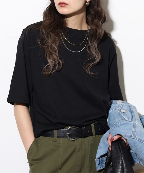 atONE（アットワン）の「atONE プチハイネック半袖Tシャツ（Tシャツ/カットソー・レディース・モカ/ブラック/オフホワイト/グレイッシュベージュ・L/LL/3L/4L/M）」の9枚目の写真