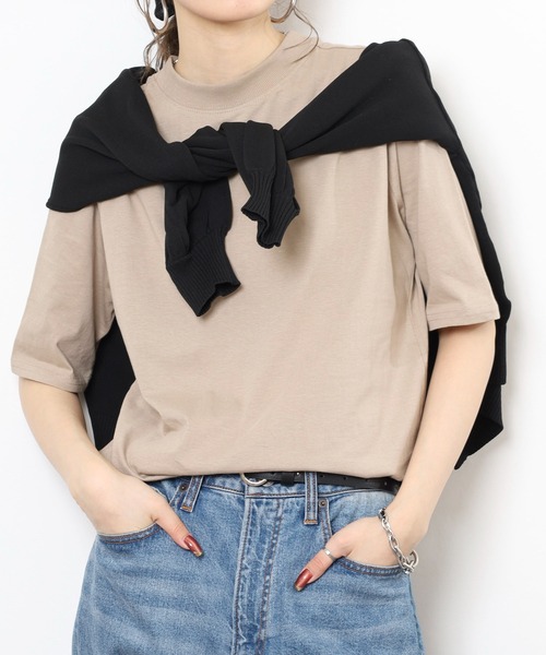 atONE（アットワン）の「atONE プチハイネック半袖Tシャツ（Tシャツ/カットソー・レディース・モカ/ブラック/オフホワイト/グレイッシュベージュ・L/LL/3L/4L/M）」の21枚目の写真