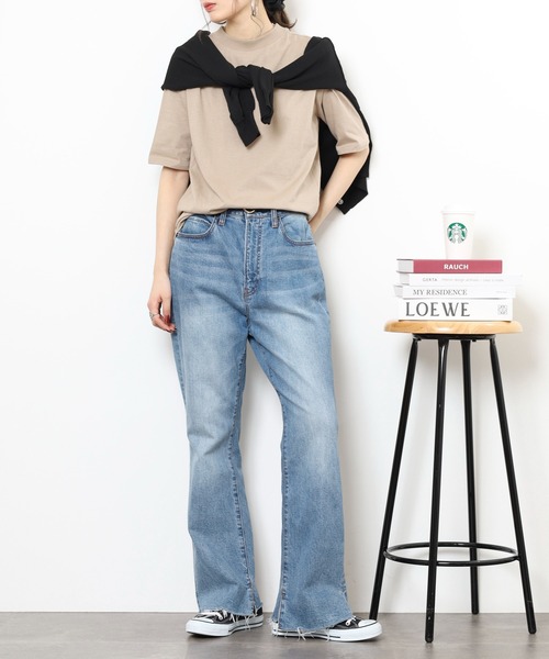 atONE（アットワン）の「atONE プチハイネック半袖Tシャツ（Tシャツ/カットソー・レディース・モカ/ブラック/オフホワイト/グレイッシュベージュ・L/LL/3L/4L/M）」の22枚目の写真