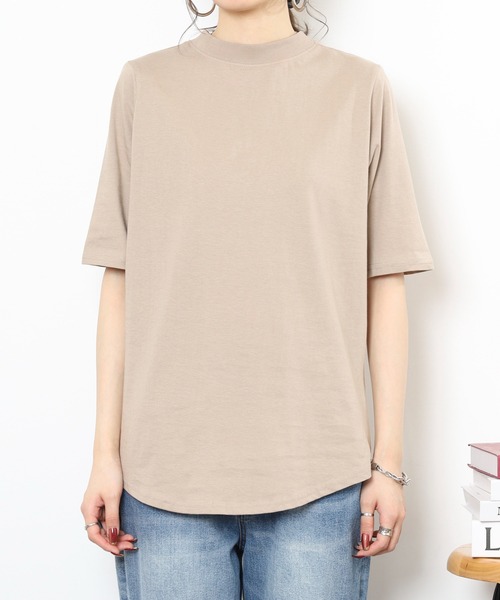 atONE（アットワン）の「atONE プチハイネック半袖Tシャツ（Tシャツ/カットソー・レディース・モカ/ブラック/オフホワイト/グレイッシュベージュ・L/LL/3L/4L/M）」の12枚目の写真