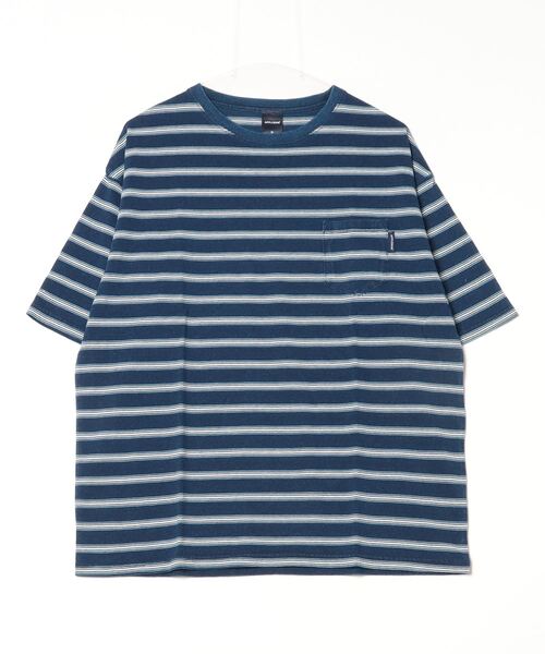 APPLEBUM(アップルバム)の「Indigo Border Pocket T-shirt(Tシャツ/カットソー・メンズ・ネイビー・LARGE/MEDIUM)」の1枚目の写真