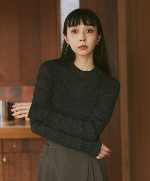 Happy John（ハッピージョン）の「sheer lame knit tops/シアーラメニットトップス（ニット/セーター・レディース・グレー/グリーン/ブラック・FREE）」の2枚目の写真