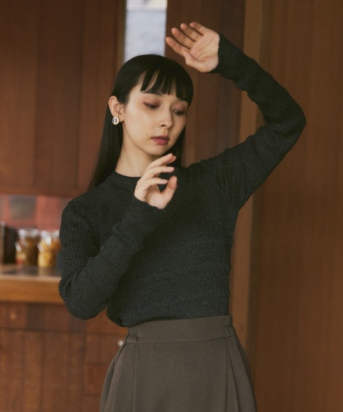 Happy John（ハッピージョン）の「sheer lame knit tops/シアーラメニットトップス（ニット/セーター・レディース・グレー/グリーン/ブラック・FREE）」の5枚目の写真