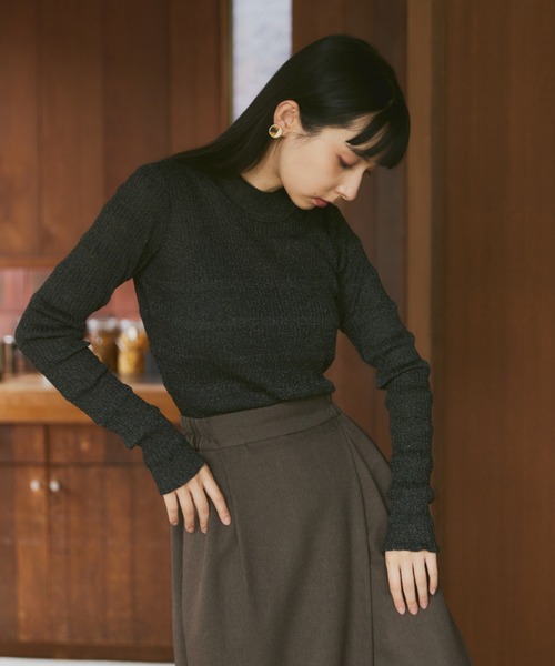 Happy John（ハッピージョン）の「sheer lame knit tops/シアーラメニットトップス（ニット/セーター・レディース・グレー/グリーン/ブラック・FREE）」の6枚目の写真