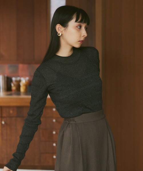 Happy John（ハッピージョン）の「sheer lame knit tops/シアーラメニットトップス（ニット/セーター・レディース・グレー/グリーン/ブラック・FREE）」の7枚目の写真