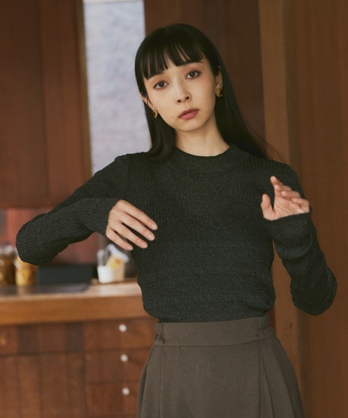 Happy John（ハッピージョン）の「sheer lame knit tops/シアーラメニットトップス（ニット/セーター・レディース・グレー/グリーン/ブラック・FREE）」の4枚目の写真