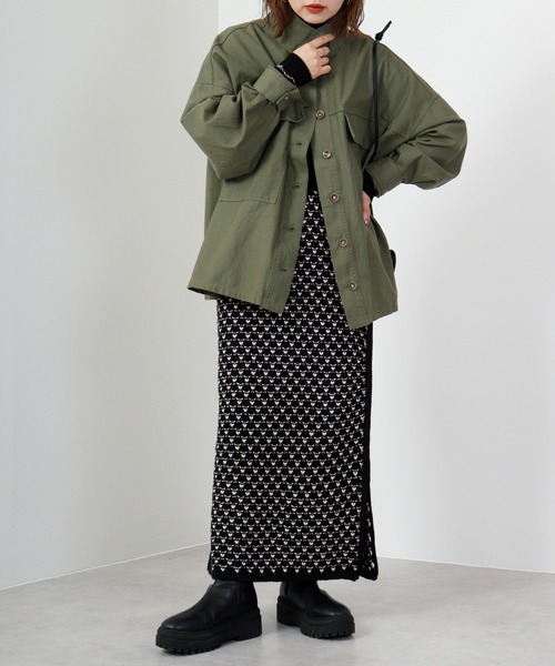 hunch（ハンチ）の「hunch AC ３G 配色JQ編み　ジャガードスカート（スカート・レディース・グリーン系/ブルー系/ブラック系・FREE）」の7枚目の写真