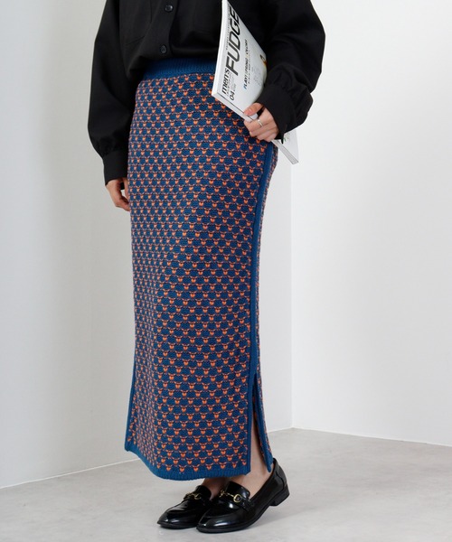 hunch（ハンチ）の「hunch AC ３G 配色JQ編み　ジャガードスカート（スカート・レディース・グリーン系/ブルー系/ブラック系・FREE）」の13枚目の写真