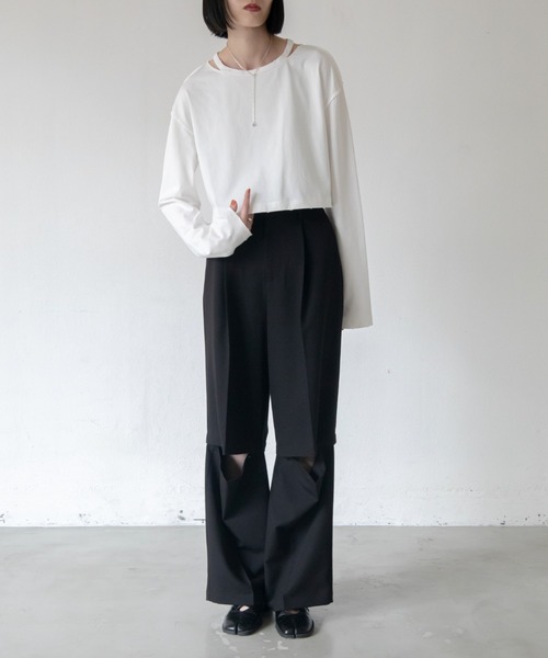 VACANCY(ヴァカンシー)の「カットスリットダメージトップス(Tシャツ/カットソー・レディース・ホワイト/ブルー/チャコールグレー・FREE)」の14枚目の写真