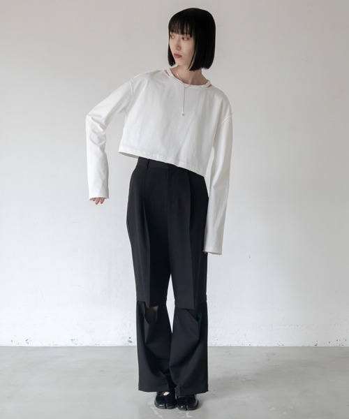 VACANCY(ヴァカンシー)の「カットスリットダメージトップス(Tシャツ/カットソー・レディース・ホワイト/ブルー/チャコールグレー・FREE)」の15枚目の写真