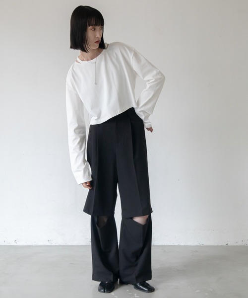 VACANCY(ヴァカンシー)の「カットスリットダメージトップス(Tシャツ/カットソー・レディース・ホワイト/ブルー/チャコールグレー・FREE)」の16枚目の写真