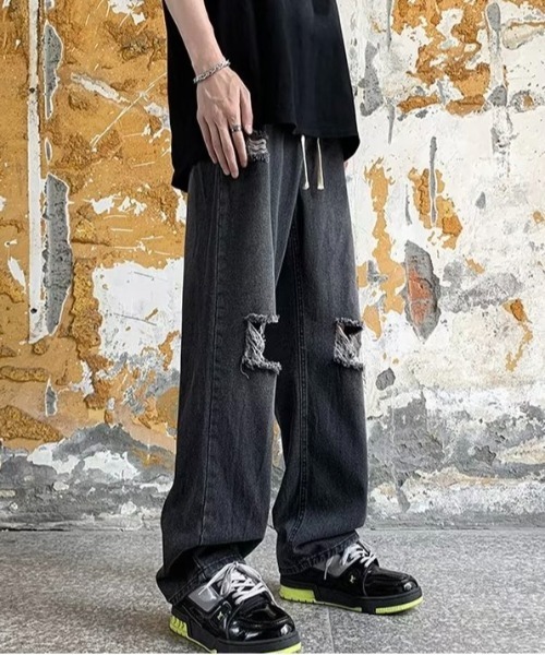 Burner（バーナー）の「【OKUOKU　0909】デニム / ダメージ加工　 oku-bottom-719558350440-36 U（デニムパンツ・メンズ・ブラック/ライトグレー・L/XL/M/S）」の2枚目の写真