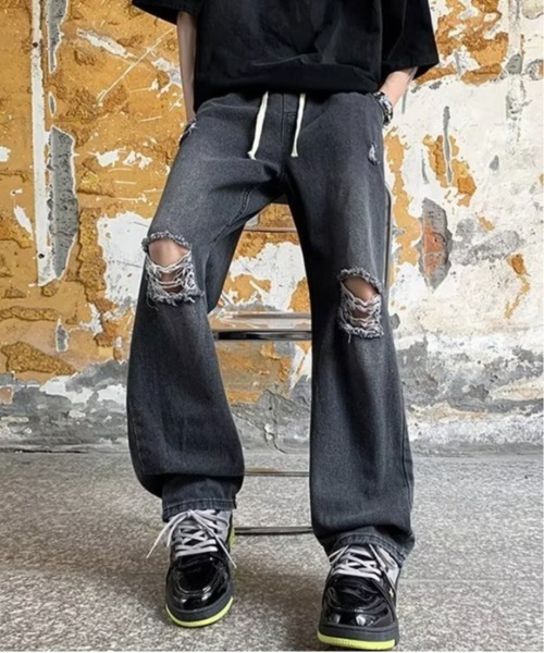 Burner（バーナー）の「【OKUOKU　0909】デニム / ダメージ加工　 oku-bottom-719558350440-36 U（デニムパンツ・メンズ・ブラック/ライトグレー・L/XL/M/S）」の5枚目の写真