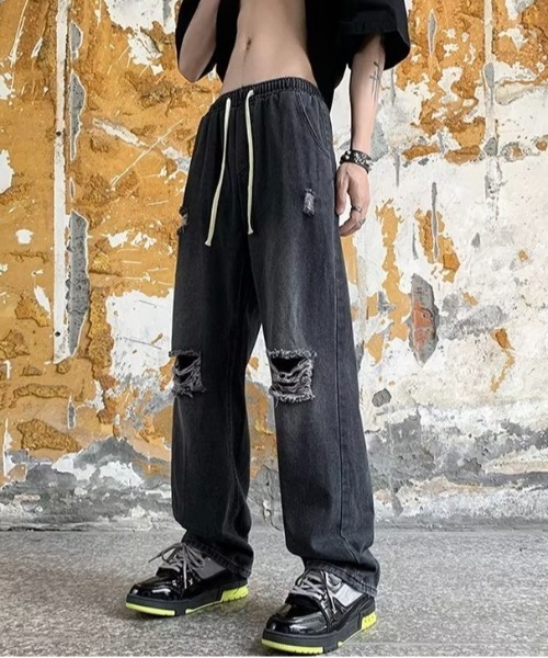 Burner（バーナー）の「【OKUOKU　0909】デニム / ダメージ加工　 oku-bottom-719558350440-36 U（デニムパンツ・メンズ・ブラック/ライトグレー・L/XL/M/S）」の6枚目の写真