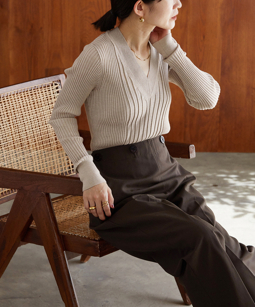 追加》SLOWOOL Vネック プルオーバー（ニット/セーター）｜VERMEIL par