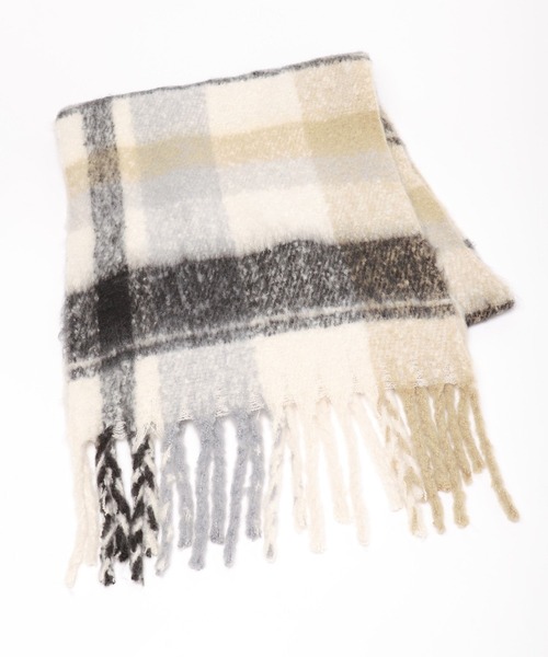 LAKOLE（ラコレ）の「ブークレーチェックマフラー / 963021（マフラー・レディース・ライトグリーン/ブルー/オフホワイト・FREE）」の5枚目の写真