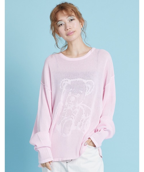 Little sunny bite(リトルサニーバイト)の「【Little sunny bite】Bear knit top(Tシャツ/カットソー・レディース・ピンク/グリーン・SMALL)」の1枚目の写真