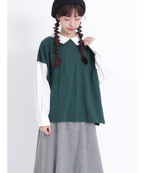 Samansa Mos2（サマンサ モスモス）の「カノコレイヤード風トップス（Tシャツ/カットソー・レディース・グリーン/ブラック/ブラウン・F）」の5枚目の写真