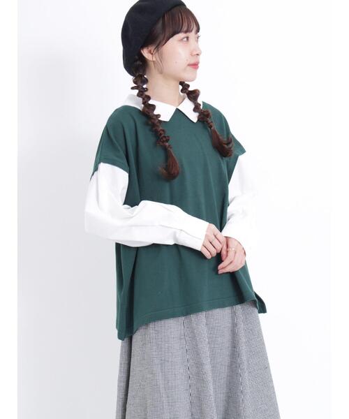 Samansa Mos2（サマンサ モスモス）の「カノコレイヤード風トップス（Tシャツ/カットソー・レディース・グリーン/ブラック/ブラウン・F）」の4枚目の写真