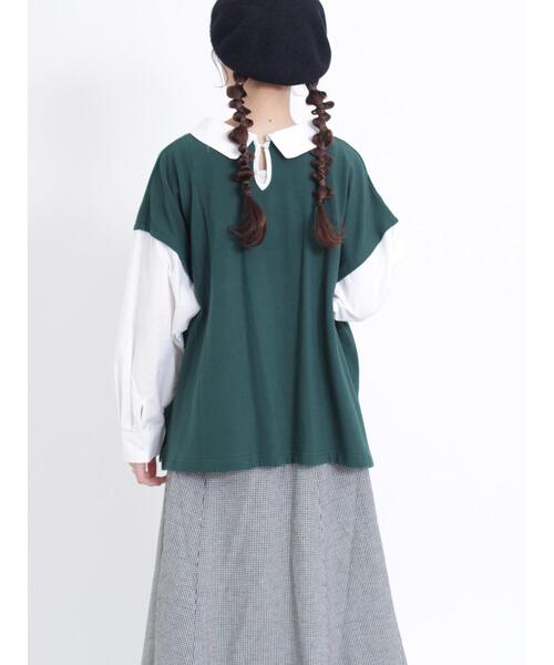 Samansa Mos2（サマンサ モスモス）の「カノコレイヤード風トップス（Tシャツ/カットソー・レディース・グリーン/ブラック/ブラウン・F）」の6枚目の写真
