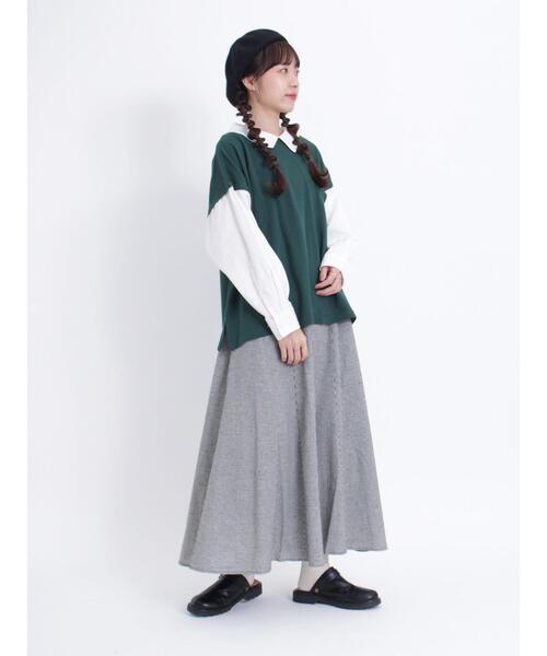 Samansa Mos2（サマンサ モスモス）の「カノコレイヤード風トップス（Tシャツ/カットソー・レディース・グリーン/ブラック/ブラウン・F）」の9枚目の写真