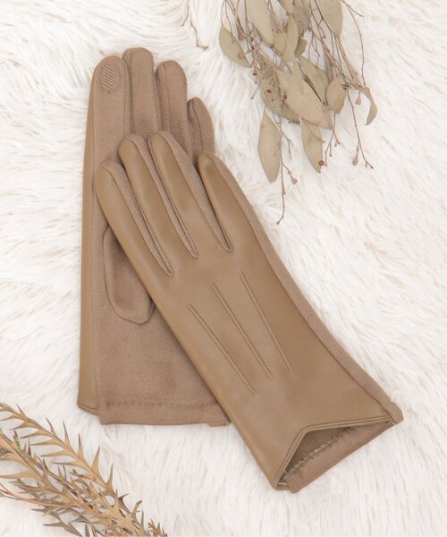 ikka(イッカ)の「エコレザーライン入りグローブ(手袋・レディース・ブラック/オフホワイト/モカ・FREE)」の1枚目の写真