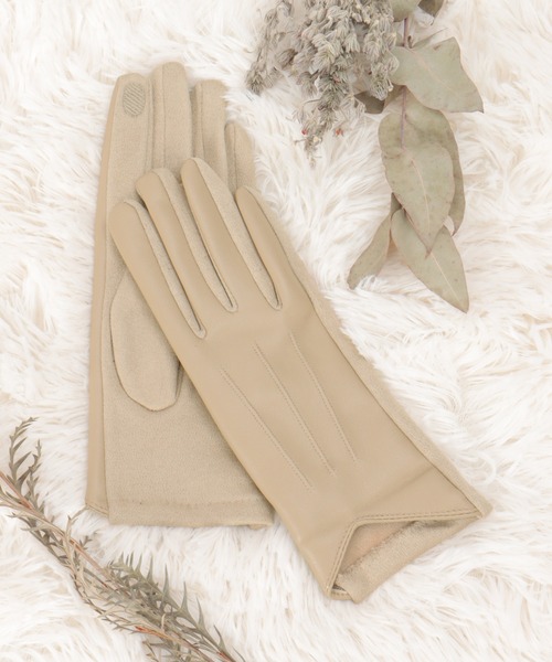 ikka(イッカ)の「エコレザーライン入りグローブ(手袋・レディース・ブラック/オフホワイト/モカ・FREE)」の2枚目の写真