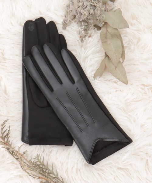 ikka(イッカ)の「エコレザーライン入りグローブ(手袋・レディース・ブラック/オフホワイト/モカ・FREE)」の3枚目の写真
