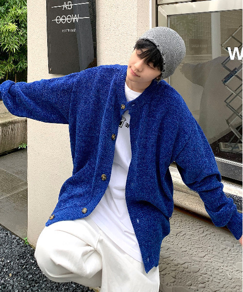 neos（ネオス）の「【neos -addictive design-】ルーズシルエット ノーカラー モール ニット カーディガン（カーディガン/ボレロ・メンズ・グリーン/ホワイト/ブルー/ワインレッド/ブラック・X-LARGE/LARGE/MEDIUM）」の5枚目の写真