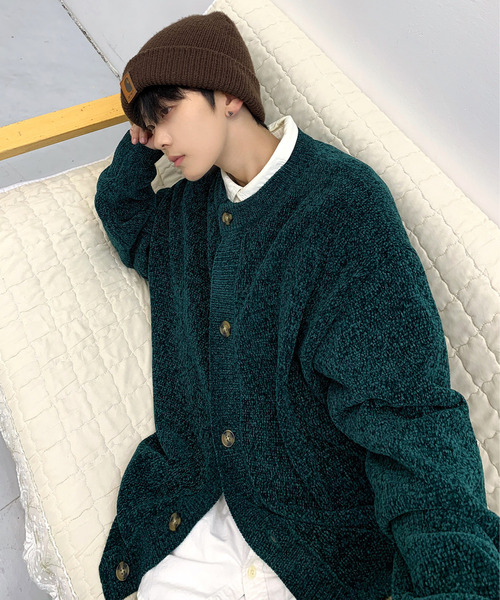 neos（ネオス）の「【neos -addictive design-】ルーズシルエット ノーカラー モール ニット カーディガン（カーディガン/ボレロ・メンズ・グリーン/ホワイト/ブルー/ワインレッド/ブラック・X-LARGE/LARGE/MEDIUM）」の4枚目の写真