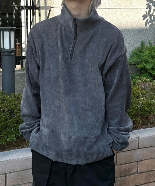 ストリートファッション nmtc + エヌエムティーシープラス oversized half zip top ハーフジップ オーバーサイズ スウェット ジャージ ビッグシルエット 長袖トップス ベロア ハイネックブルゾン