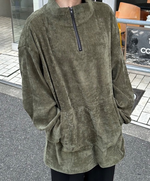 ストリートファッション nmtc + エヌエムティーシープラス oversized half zip top ハーフジップ オーバーサイズ スウェット ジャージ ビッグシルエット 長袖トップス ベロア ハイネックブルゾン