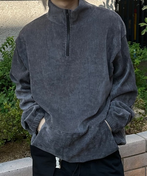 ストリートファッション nmtc + エヌエムティーシープラス oversized half zip top ハーフジップ オーバーサイズ スウェット ジャージ ビッグシルエット 長袖トップス ベロア ハイネックブルゾン