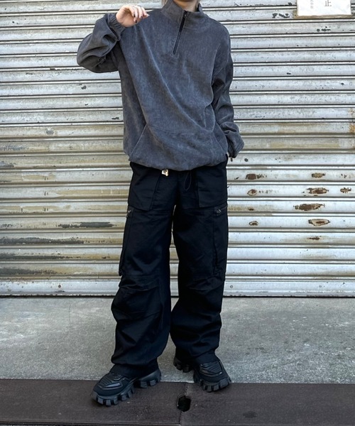 ストリートファッション nmtc + エヌエムティーシープラス oversized half zip top ハーフジップ オーバーサイズ スウェット ジャージ ビッグシルエット 長袖トップス ベロア ハイネックブルゾン