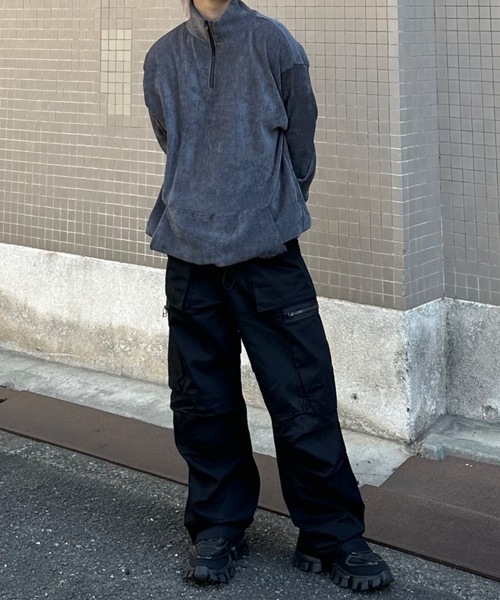 ストリートファッション nmtc + エヌエムティーシープラス oversized half zip top ハーフジップ オーバーサイズ スウェット ジャージ ビッグシルエット 長袖トップス ベロア ハイネックブルゾン