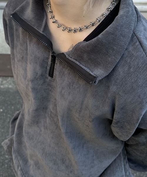 ストリートファッション nmtc + エヌエムティーシープラス oversized half zip top ハーフジップ オーバーサイズ スウェット ジャージ ビッグシルエット 長袖トップス ベロア ハイネックブルゾン