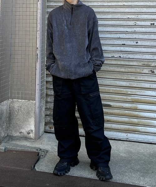 ストリートファッション nmtc + エヌエムティーシープラス oversized half zip top ハーフジップ オーバーサイズ スウェット ジャージ ビッグシルエット 長袖トップス ベロア ハイネックブルゾン