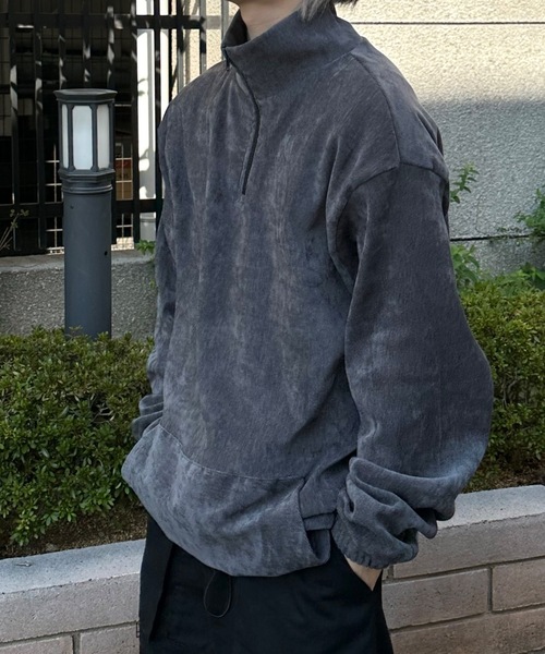 ストリートファッション nmtc + エヌエムティーシープラス oversized half zip top ハーフジップ オーバーサイズ スウェット ジャージ ビッグシルエット 長袖トップス ベロア ハイネックブルゾン