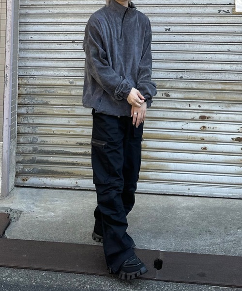 ストリートファッション nmtc + エヌエムティーシープラス oversized half zip top ハーフジップ オーバーサイズ スウェット ジャージ ビッグシルエット 長袖トップス ベロア ハイネックブルゾン