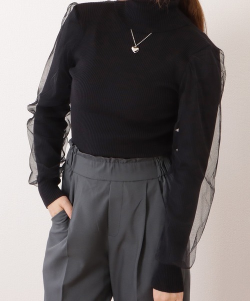 Lace Ladies（レースレディース）の「シフォンレイヤードハイネックリブニットプルオーバー（ニット/セーター・レディース・モカ/グレー/ホワイト/ブラック・FREE）」の10枚目の写真