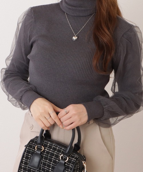 Lace Ladies（レースレディース）の「シフォンレイヤードハイネックリブニットプルオーバー（ニット/セーター・レディース・モカ/グレー/ホワイト/ブラック・FREE）」の22枚目の写真