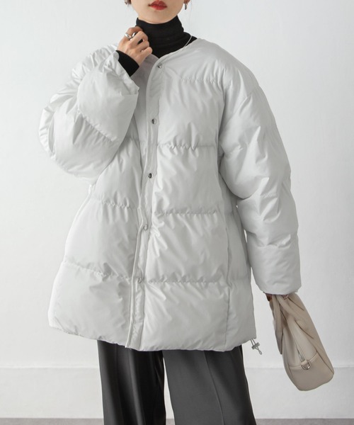 Chillfar（チルファー）の「中綿ノーカラーオーバージャケット（ダウンジャケット/コート・レディース・アイボリー/ブラック・FREE）」の18枚目の写真