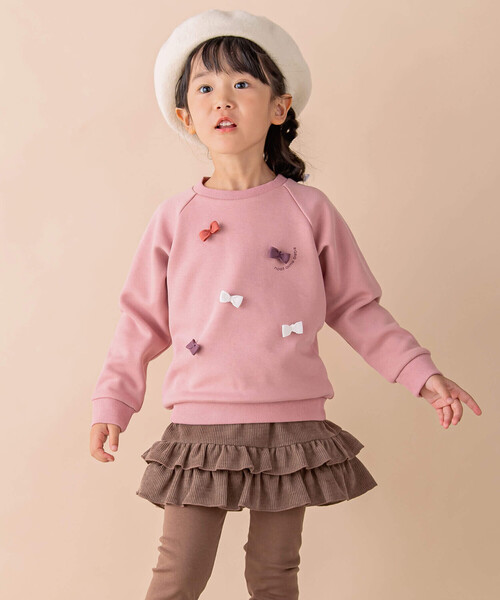 Noeil aime BeBe(ノイユエイムベベ)の「リボンいっぱいベア裏毛起毛トレーナー(80~130cm)(スウェット・キッズ・ブラウン/ピンク・120cm/130cm/100cm/80cm/110cm/90cm)」の3枚目の写真