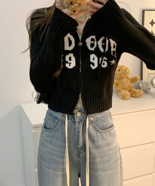 MAISON DE THERESE（メゾン ド テレーズ）の「フード付きニットカーディガン ジップアップ セーター（カーディガン/ボレロ・レディース・ブラウン/ブラック/ホワイト/ベージュ・FREE）」の10枚目の写真