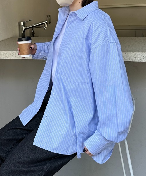 flaner（フラネ）の「Loose stripe shirt / ルーズストライプシャツ（シャツ/ブラウス・レディース・サックスブルー/ピンク・LARGE/MEDIUM）」の10枚目の写真