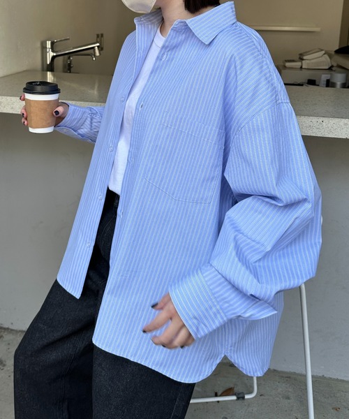 flaner（フラネ）の「Loose stripe shirt / ルーズストライプシャツ