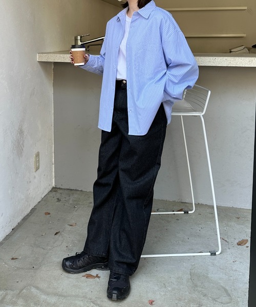 flaner（フラネ）の「Loose stripe shirt / ルーズストライプシャツ（シャツ/ブラウス・レディース・サックスブルー/ピンク・LARGE/MEDIUM）」の7枚目の写真