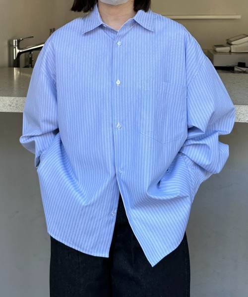 flaner（フラネ）の「Loose stripe shirt / ルーズストライプシャツ（シャツ/ブラウス・レディース・サックスブルー/ピンク・LARGE/MEDIUM）」の6枚目の写真