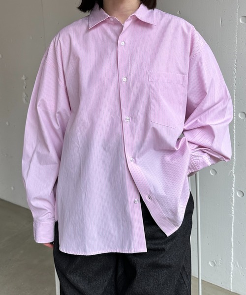 flaner（フラネ）の「Loose stripe shirt / ルーズストライプシャツ（シャツ/ブラウス・レディース・サックスブルー/ピンク・LARGE/MEDIUM）」の14枚目の写真