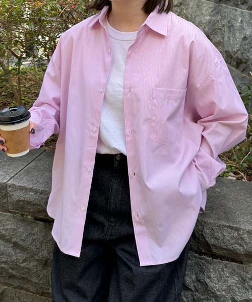 flaner（フラネ）の「Loose stripe shirt / ルーズストライプシャツ（シャツ/ブラウス・レディース・サックスブルー/ピンク・LARGE/MEDIUM）」の11枚目の写真